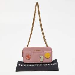 Pre Owned Marc Jacobs Pink Leather Double Zip Chain Clutch