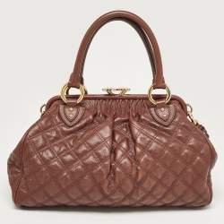 Pre Owned Marc Jacobs Burgundy Quilted Leather Stam Satchel