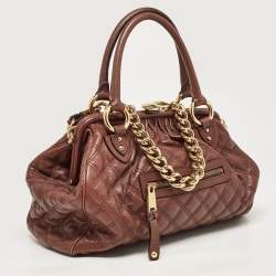 Pre Owned Marc Jacobs Burgundy Quilted Leather Stam Satchel