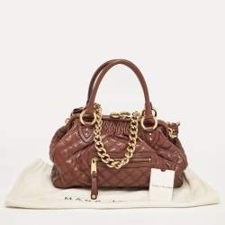 Pre Owned Marc Jacobs Burgundy Quilted Leather Stam Satchel