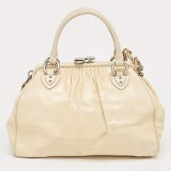 Marc Jacobs Cream Snakeskin Embossed Leather Stam Satchel