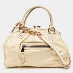 Marc Jacobs Cream Snakeskin Embossed Leather Stam Satchel