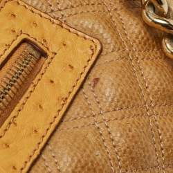 Pre Owned Marc Jacobs Yellow Quilted Coated Canvas and Ostrich Stam Satchel