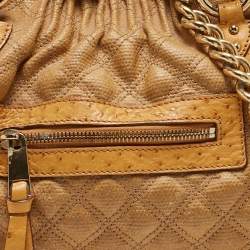 Pre Owned Marc Jacobs Yellow Quilted Coated Canvas and Ostrich Stam Satchel