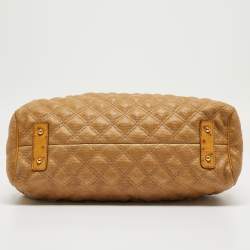 Pre Owned Marc Jacobs Yellow Quilted Coated Canvas and Ostrich Stam Satchel