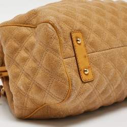 Pre Owned Marc Jacobs Yellow Quilted Coated Canvas and Ostrich Stam Satchel