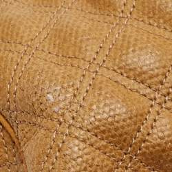 Pre Owned Marc Jacobs Yellow Quilted Coated Canvas and Ostrich Stam Satchel