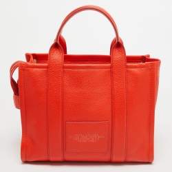 Pre Owned Marc Jacobs Orange Leather Medium The Tote Bag