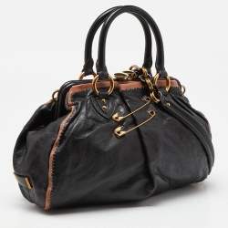 Marc Jacobs Black/Beige Leather Safety Pin Stam Satchel