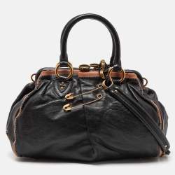 Marc Jacobs Black/Beige Leather Safety Pin Stam Satchel