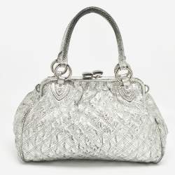 Marc Jacobs Silver Textured Quilted Leather Stam Satchel