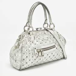 Marc Jacobs Silver Textured Quilted Leather Stam Satchel