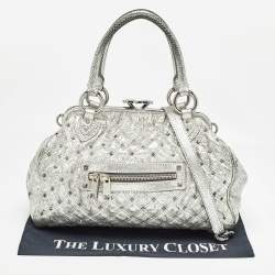 Marc Jacobs Silver Textured Quilted Leather Stam Satchel