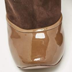 Marc Jacobs Olive Green/Brown Suede and Patent Leather 'Sock' Ankle Boots Size  37