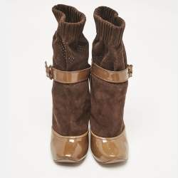Marc Jacobs Olive Green/Brown Suede and Patent Leather 'Sock' Ankle Boots Size  37