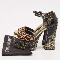 Marc Jacobs Multicolor Calf Hair and Python Embossed Leather Ankle Strap Sandals Size 38.5