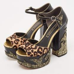 Marc Jacobs Multicolor Calf Hair and Python Embossed Leather Ankle Strap Sandals Size 38.5