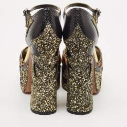 Marc Jacobs Multicolor Calf Hair and Python Embossed Leather Ankle Strap Sandals Size 38.5