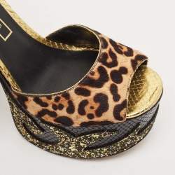 Marc Jacobs Multicolor Calf Hair and Python Embossed Leather Ankle Strap Sandals Size 38.5