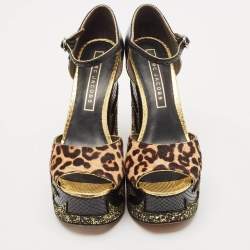 Marc Jacobs Multicolor Calf Hair and Python Embossed Leather Ankle Strap Sandals Size 38.5