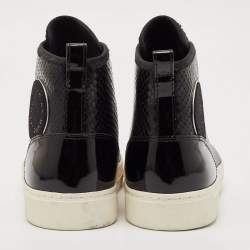 Pre Owned Marc Jacobs Black Patent Leather and Snakeskin Embossed Leather High Top Sneakers Size 37