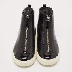 Pre Owned Marc Jacobs Black Patent Leather and Snakeskin Embossed Leather High Top Sneakers Size 37