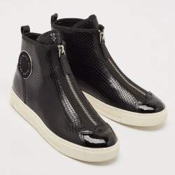 Pre Owned Marc Jacobs Black Patent Leather and Snakeskin Embossed Leather High Top Sneakers Size 37