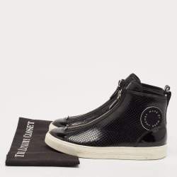 Pre Owned Marc Jacobs Black Patent Leather and Snakeskin Embossed Leather High Top Sneakers Size 37