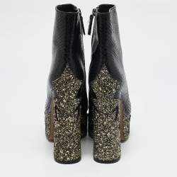 Marc Jacobs Black Python Embossed Leather Ankle Length Boots Size 37