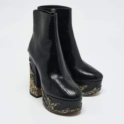Marc Jacobs Black Python Embossed Leather Ankle Length Boots Size 37