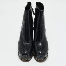 Marc Jacobs Black Python Embossed Leather Ankle Length Boots Size 37