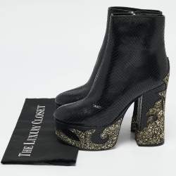 Marc Jacobs Black Python Embossed Leather Ankle Length Boots Size 37