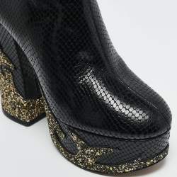 Marc Jacobs Black Python Embossed Leather Ankle Length Boots Size 37