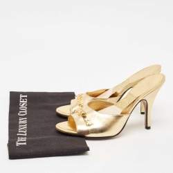 Marc Jacobs Gold Leather Slide Sandals Size 39