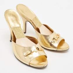 Marc Jacobs Gold Leather Slide Sandals Size 39
