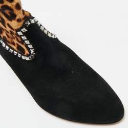 Pre Owned Marc Jacobs Brown/Black Calf Hair and Suede Ankle Length Boots Size 37