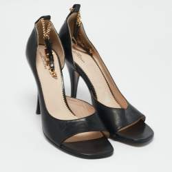 Marc Jacobs Black Leather Logo Ankle Chain Strap Sandals Size 40