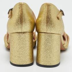 Marc Jacobs Gold Glitter Block Heel Criss Cross Ankle Strap Sandals Size 38
