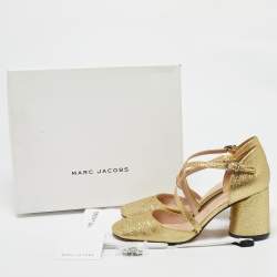 Marc Jacobs Gold Glitter Block Heel Criss Cross Ankle Strap Sandals Size 38