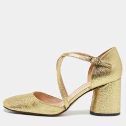 Marc Jacobs Gold Glitter Block Heel Criss Cross Ankle Strap Sandals Size 38