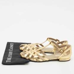 Marc Jacobs Gold Leather T Strap Flat Sandals Size 40.5