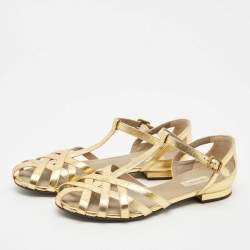 Marc Jacobs Gold Leather T Strap Flat Sandals Size 40.5