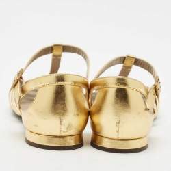 Marc Jacobs Gold Leather T Strap Flat Sandals Size 40.5