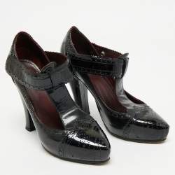 Marc Jacobs Burgundy/Black Patent Leather Mary Jane Pumps Size 37