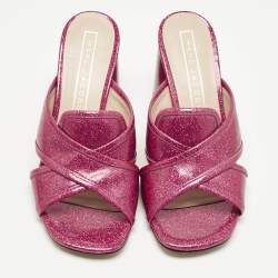 Pre Owned Marc Jacobs Pink Glitter Patent Leather Aurora Heel Mules Size 36