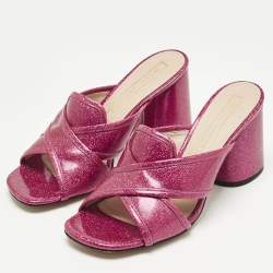 Pre Owned Marc Jacobs Pink Glitter Patent Leather Aurora Heel Mules Size 36