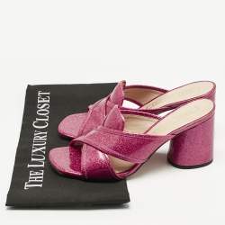 Pre Owned Marc Jacobs Pink Glitter Patent Leather Aurora Heel Mules Size 36