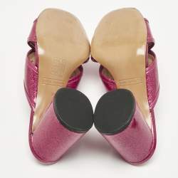 Pre Owned Marc Jacobs Pink Glitter Patent Leather Aurora Heel Mules Size 36