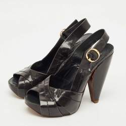 Pre Owned Marc Jacobs Black Leather Crisscross Slingback Sandals Size 37