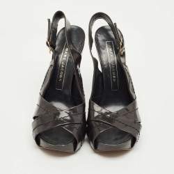 Pre Owned Marc Jacobs Black Leather Crisscross Slingback Sandals Size 37